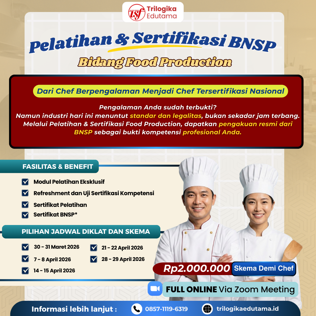 DIKLAT & SERTIFIKASI BNSP "DEMI CHEF" FULL ONLINE MARET-APRIL 2026